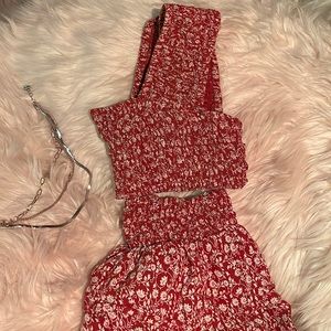 dizzy pizza small crop top and skirt floral set